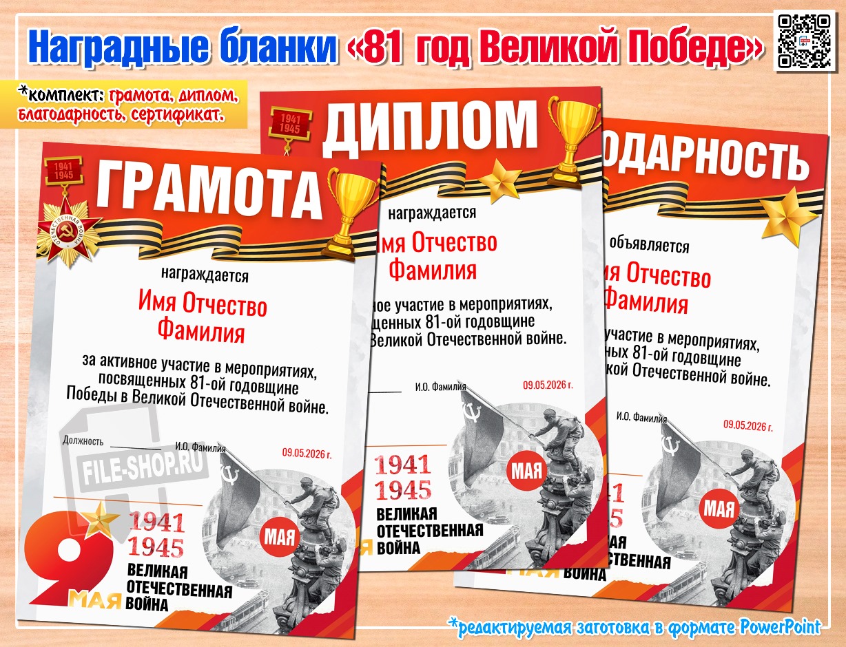 Грамота, диплом, благодарность, сертификат (81 год Великой Победе)