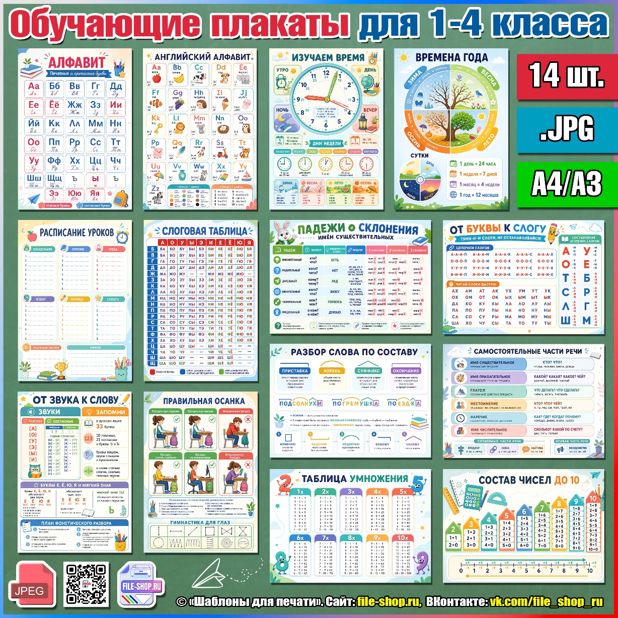 Обучающие (учебные) плакаты для 1-4 класса