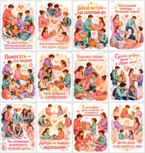 День благотворительности (5 сентября) — тематические мини-плакаты для оформления