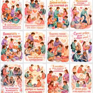 День благотворительности (5 сентября) — тематические мини-плакаты для оформления