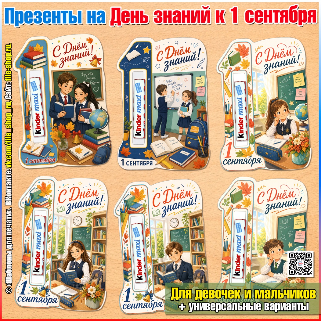 Шаблоны для сладких подарков на День знаний к 1 сентября