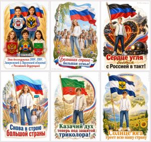 Тематические вырубные мини-плакаты на День воссоединения ДНР, ЛНР, Запорожской и Херсонской области с РФ к 30 сентября