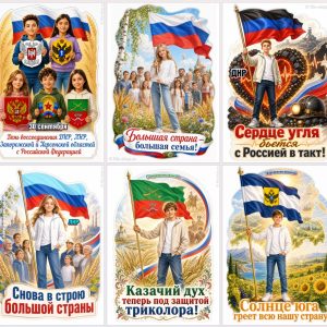 Тематические вырубные мини-плакаты на День воссоединения ДНР, ЛНР, Запорожской и Херсонской области с РФ к 30 сентября