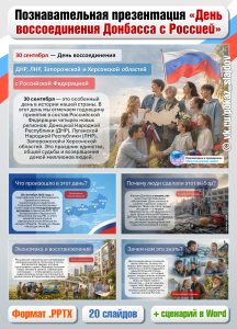 День воссоединения ДНР, ЛНР, Запорожской и Херсонской областей с Россией (познавательная презентация к 30 сентября)